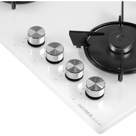 Газовая варочная панель HOMSAIR HGG641EWH, цвет панели белое стекло, цвет рамки белый, фото , изображение 5