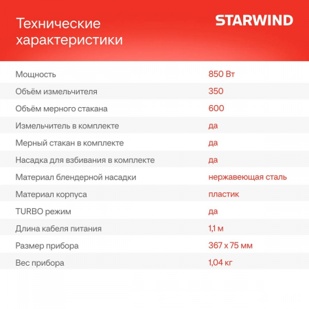 Блендер погружной Starwind SBP2200 850Вт черный/серебристый, фото , изображение 10
