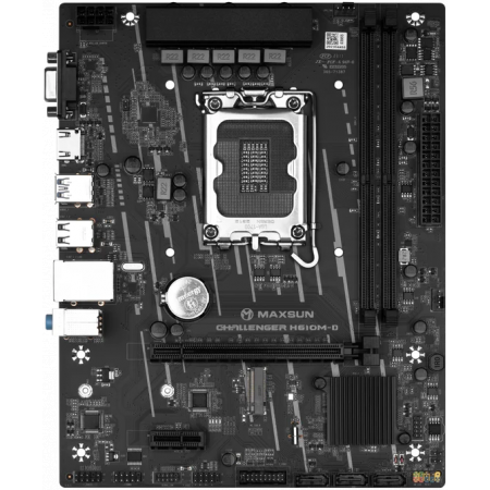 Материнская плата Maxsun MS-Challenger H610M-D, LGA 1700, Intel H610, 2xDDR4, 3xSATA, 1xM.2, 1xPCI-E 4.0 x16, 1xPCI-E x1, 1xHDMI, 1xVGA, 1x 1Gb LAN, 2xUSB 3.2 Gen 1, 4xUSB 2.0, 3x3.5 мм, 5.1, mATX, фото 