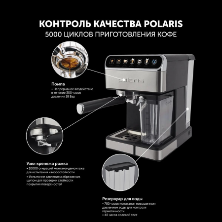 Кофеварка эспрессо Polaris PCM 1540 1400Вт нержавеющая сталь, фото , изображение 10