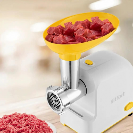 Мясорубка Kitfort КТ-2113-2 1000Вт белый/желтый, фото , изображение 6