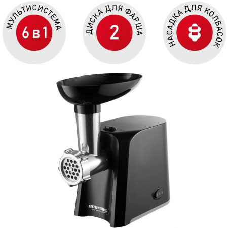 Мясорубка Redmond RMG-1223-6 1000Вт черный/серебристый, фото , изображение 2