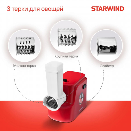 Мясорубка Starwind SMG3225 1500Вт красный, фото , изображение 4