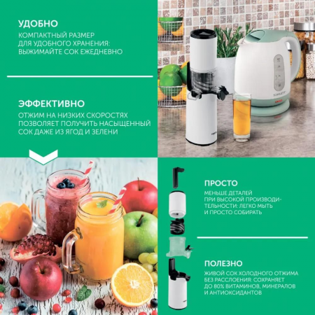 Соковыжималка шнековая Scarlett SC-JE50S59 белый, фото , изображение 6