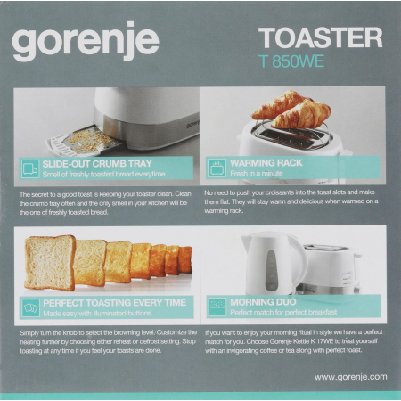 Тостер Gorenje T850WE 720Вт белый, фото , изображение 20 Тостер Gorenje T850WE 720Вт белый, фото , изображение 20