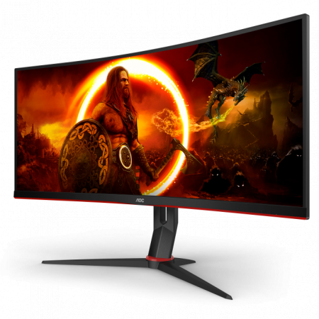 Монитор 34 AOC CU34G2XP Black-Red (VA, изогнутый, 3440x1440, 180Hz, 1 ms, 178°/178°, 300 cd/m, 80M:1, +2xHDMI 2.0, +2xDisplayPort 1.4, +4xUSB 3.0, +MM, +регулировка по высоте), фото , изображение 2
