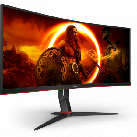 Монитор 34 AOC CU34G2XP Black-Red (VA, изогнутый, 3440x1440, 180Hz, 1 ms, 178°/178°, 300 cd/m, 80M:1, +2xHDMI 2.0, +2xDisplayPort 1.4, +4xUSB 3.0, +MM, +регулировка по высоте), фото , изображение 3