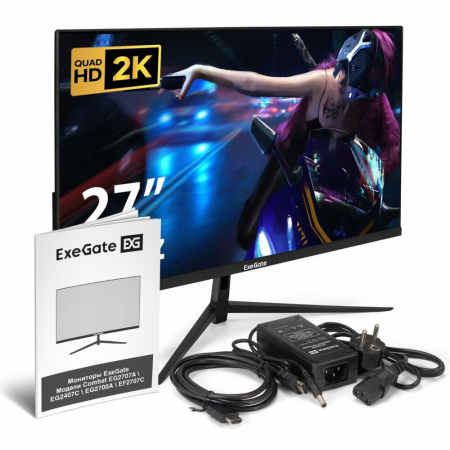 Монитор игровой 165 Гц 27 ExeGate Combat EG2700A (IPS LED Grade A+, 2K, 2560x1440@165Гц (WQHD), 16:9, 300cd/m2, 1000:1, 178°/178°, 1ms, HDMI, DisplayPort, audio-out, Flicker-free, FreeSync, Low Blue Light, кабель HDMI 1.5м, VESA 100x100, регулировка накло, фото , изображение 6