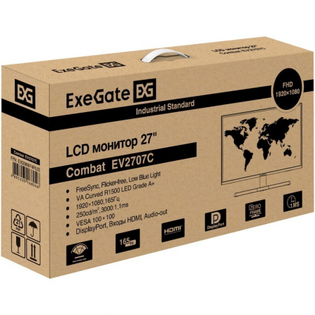 Монитор 27 ExeGate Combat EV2707C VA 1920x1080, 165 Гц, 1 мс, 16:9, 250 кд/м2, HDMI, DP, USB Type-A, выход на наушники, черный, фото , изображение 10