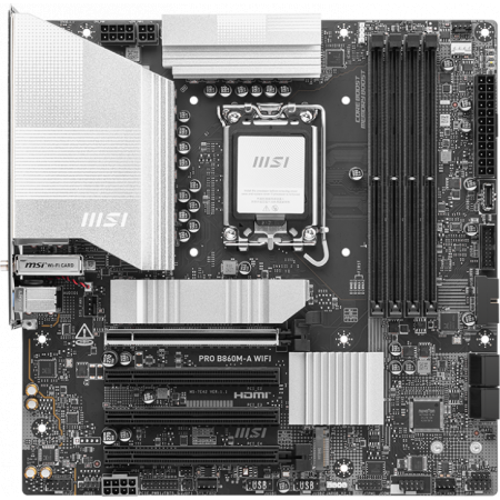 Материнская плата MSI PRO B860M-A WIFI Soc-1851 Intel B860 4xDDR5 mATX AC`97 8ch(7.1) 5Gigabit RAID+HDMI+DP, фото 