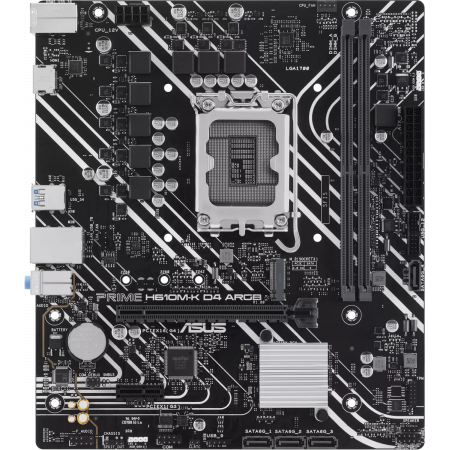 Материнская плата ASUS PRIME H610M-K D4 ARGB, LGA 1700, Intel H610, 2xDDR4, 4xSATA, 1xM.2, 1xPCIe 4.0 x16, 1xHDMI, 1x1Gb LAN, 2xUSB 5Gbps, 4xUSB 2.0, 7.1, mATX, фото 