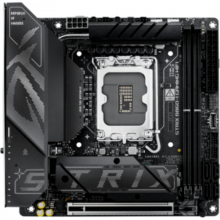 Материнская плата ASUS ROG STRIX B860-I GAMING WIFI, LGA1851, Intel B860, 2xDDR5, 4xSATA, 2xM.2, 1xPCIe 5.0 x16, 1xDP, 1xHDMI, 1xThunderbolt 4, 1x2.5Gb LAN, Wi-Fi 7, 2xUSB 2.0, 3xUSB 3.2 Gen 1, 1xUSB 3.2 Gen 2, 1xUSB 3.2 Gen 2x2, 1xUSB-C, 1xS/PDIF, 2x3.5 , фото 