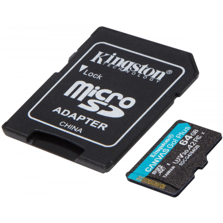 Флеш карта microSD 64GB Kingston microSDXC Class UHS-I U3 V30 Canvas Go (SD адаптер) 45MB/s, фото 