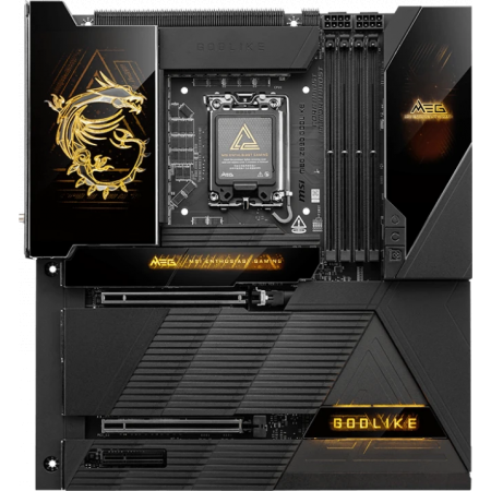 Материнская плата MSI MEG Z890 GODLIKE Z890, LGA1851, 4*DDR5, 2*PCIEx16, 1*PCIEx4, 8*M.2, 7*TypeC, 8*USB3.2Gen2, 4*USB3.2Gen1, 4*USB2.0, 4*SATA3.0, 10G, 5G, 2xType-C(DP), E-ATX, RTL, фото 