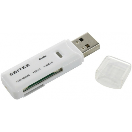 Устройство ч/з карт памяти 5bites RE2-100WH USB2.0 0 / SD / TF / USB PLUG / WHITE, фото 