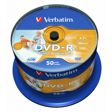 Диск DVD-R Verbatim 4.7Gb 16x Cake Box (50шт) Printable (43533), фото 