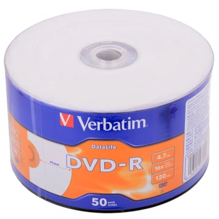 Диск DVD-R Verbatim 4,7 Gb 16x DataLife Inkjet Printable, Shrink, 50 шт (43793), фото 