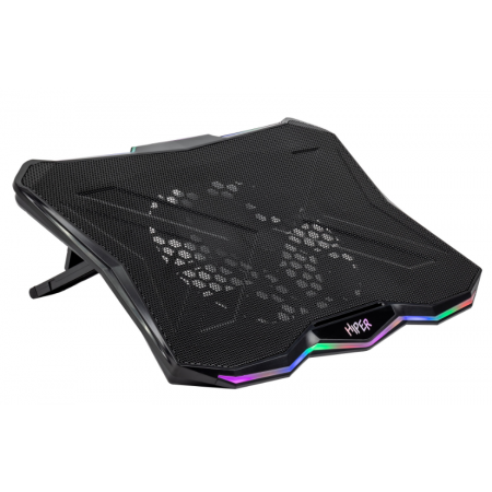 Подставка для ноутбука охлаждающая HIPER VIENTO /1 вентилятор/800 об.в мин/23 дБ/ 2xUSB2.0/ 5 углов наклона/RGB-подсветка/черный (CP-A1), фото 