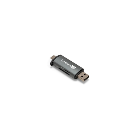 Устройство чтения/записи карт памяти ExeGate CR-201CA (кабель-адаптер USB Type-A/Type-C --> Card Reader, поддержка стандартов: SD/SDHC/MMCII/RS MMC, Micro SD/ Micro SDHC/Micro SDXC, Plug&Play, серый), фото 