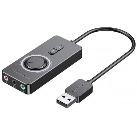 Внешняя звуковая карта Vention USB c регулятором громкости Черная CDRBB, фото 