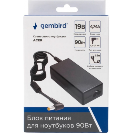 Блок питания Gembird для ноутбуков Acer 19В/4,74А, 90Вт, 1 штекер 5,5х1,7мм (NPA-AC18), фото , изображение 2