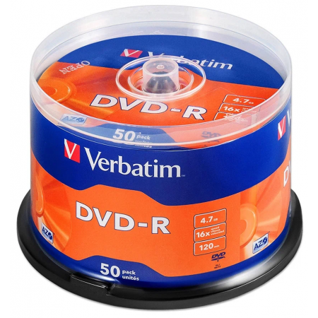 Диск DVD-R Verbatim 4.7Gb 16x Cake Box (50шт) (43548), фото 
