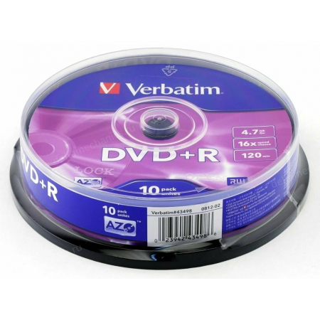 Диск DVD+R Verbatim 4.7Gb 16x Cake Box (10шт) (43498), фото 