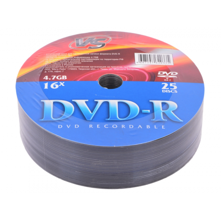 Диск DVD-R VS 4.7 Gb, 16x, Shrink (25), (25/600)., фото 