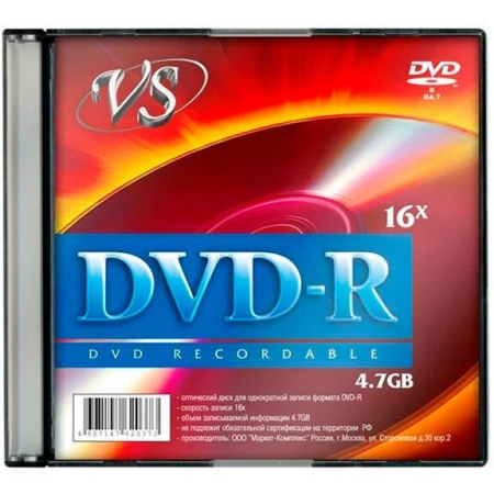 Диск DVD+R VS 4.7 Gb, 16x, Slim Case (5), (5/200)., фото 