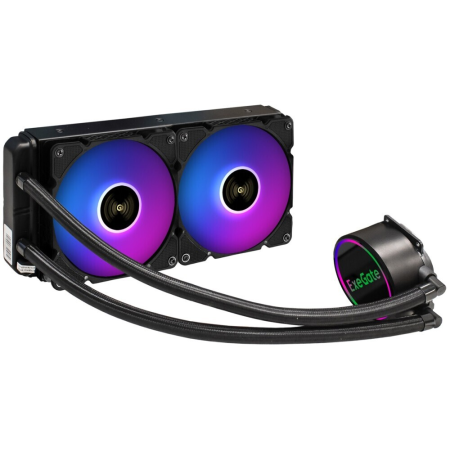 Комплект водяного охлаждения ExeGate EX293458RUS BlackWater-240.PWM.ARGB (3 PIN 5V ADDRESSABLE RGB подсветка, LGA2066/2011/1366/1150/1151/1155/1156/1200/1700/AM4/FM1/FM2/FM2+/AM2/AM2+/AM3/AM3+, TDP 220W, Fan 120mm, PWM, 800-2000RPM, Hydro bearing, 4pin, 1, фото 