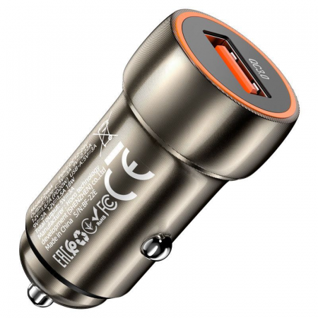 Автомобильная зарядка HOCO Z46 Blue shield, 1xUSB, 18W, серый металлик, фото 