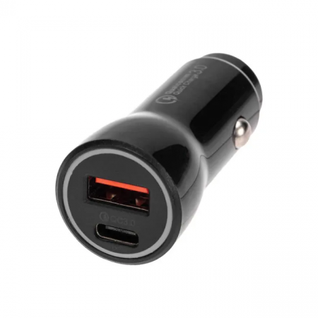 Автозарядка в прикуриватель АЗУ USB-A (QC 3.0)+USB-C (PD), 38Вт черная REXANT, фото 