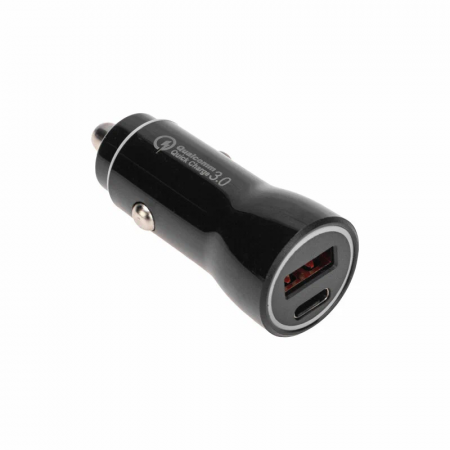 Автомобильное зарядное устройство с двумя портами (USB-A QC 3.0 + USB-C PD) со световой индикацией, 38Вт, черное REXANT, фото 