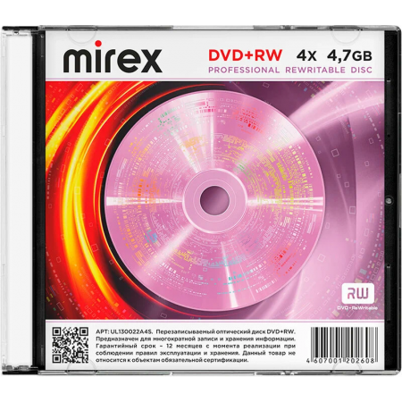 Диск DVD-RW Mirex 4.7 Gb, 4x, Cake Box (50), (50/300), фото 