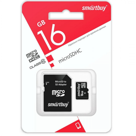 Карта памяти MicroSDHC (Transflash) 16Gb Smart Buy (Class 10)+SDадаптер, фото 
