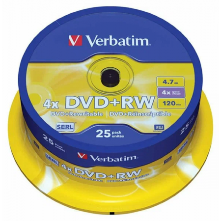 DVD+RW VERBATIM 4.7 Gb 4x speed Cake Box (25) silver, фото 