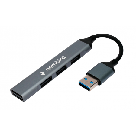 Разветвитель USB2.0 Gembird UHB-C203, 4xUSB2.0, кабель USB 10см, алюминий, пакет, фото 