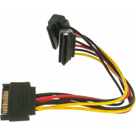 Кабель Gembird/Cablexpert Кабель питания SATA, 15см, 15pin (M)/2x15pin(F) на 2 SATA устройства, угловой разъем (CC-SATAM2F-02), фото 