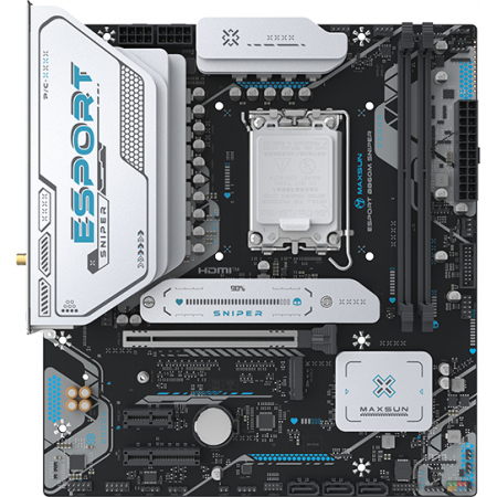 Материнская плата Maxsun MS-eSport B860M SNIPER WIFI B860, LGA1851, 2*DDR5, 1*PCIEx16, 1*PCIEx4, 1*PCIEx1, 2*M.2, 4*USB3.2Gen2, 2*USB3.2Gen1, 6*USB2.0, 3*SATA3.0, 2.5G, Type-C(DP), DP, HDMI, M-ATX, RTL, фото 