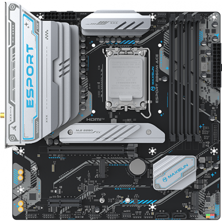 Материнская плата Maxsun MS-eSport B860M WIFI ACE B860, LGA1851, 4*DDR5, 1*PCIEx16, 1*PCIEx4, 3*M.2, 7*USB3.2Gen1, 7*USB2.0, 2*SATA3.0, 2.5G, Type-C(DP), DP, HDMI, M-ATX, RTL, фото 