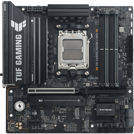 Материнская плата ASUS TUF GAMING B850M-E WIFI, AM5, AMD B850, 4xDDR5, 4xSATA, 3xM.2, 1xPCIe 5.0 x16, 1xPCIe 4.0 x16, 1xPCIe 3.0 x1, 1xHDMI (v2.1), 2xDP (v1.4), 1x2.5Gb LAN, Wi-Fi 6E, Bluetooth 5.3, 1xUSB-C 10Gbps, 2xUSB-A 10Gbps, 2xUSB-A 5Gbps, 4xUSB-A 2, фото 