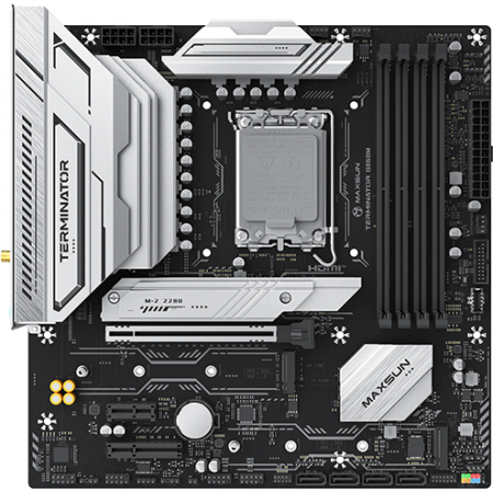 Материнская плата MAXSUN MS-Terminator B860M WIFI, LGA1851, B860, 4*DDR5, 4*SATA3, 3*M.2, USB 3.2, USB 2.0, Type-C, 1*PCIEx16, 1*PCIex4, 1*PCIex1, HDMI+DP, mATX, фото 