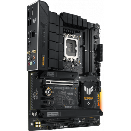 Материнская плата ASUS TUF GAMING B760-PLUS WIFI D4, LGA 1700, Intel B760, 4xDDR4, 4xSATA, 3xM.2, 1xPCI-E 5.0 x16, 1xPCI-E 3.0 x4, 1xUSB-A 3.2 Gen 2, 3xUSB-A 3.2 Gen 1, 1xUSB-C 3.2 Gen 2x2, 1x2.5Gb LAN, 5x3.5 мм, 7.1, Wi-Fi 6, Bluetooth 5.2, Standard-ATX, фото , изображение 2 Материнская плата ASUS TUF GAMING B760-PLUS WIFI D4, LGA 1700, Intel B760, 4xDDR4, 4xSATA, 3xM.2, 1xPCI-E 5.0 x16, 1xPCI-E 3.0 x4, 1xUSB-A 3.2 Gen 2, 3xUSB-A 3.2 Gen 1, 1xUSB-C 3.2 Gen 2x2, 1x2.5Gb LAN, 5x3.5 мм, 7.1, Wi-Fi 6, Bluetooth 5.2, Standard-ATX, фото , изображение 2
