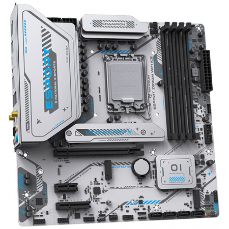 Материнская плата MAXSUN MS-eSport Z890M WIFI ICE, LGA1851, Z890, 4*DDR5, 4*SATA3, 3*M.2, USB 3.2, USB 2.0, Type-C, 1*PCIEx16, 1*PCIex4, 1*PCIex1, HDMI+DP, ATX, фото , изображение 2