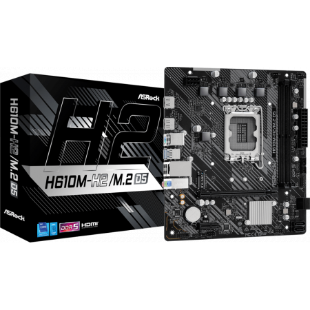 Материнская плата ASRock H610M-H2/M.2 D5, Socket 1700, Intel®H610, 2xDDR5-4800, HDMI+HDMI, 1xPCI-Ex16, 1xPCI-Ex1, 4xSATA3, 1xM.2, 8Ch Audio, GLan, (4+2)xUSB2.0, (2+2)xUSB3.2, 1xPS/2, mATX, RTL, фото , изображение 5