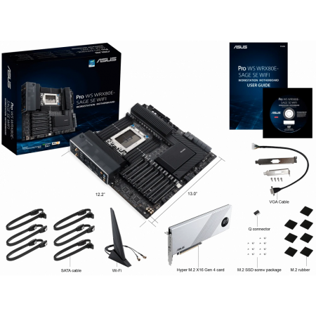 Материнская плата ASUS Pro WS WRX80E-SAGE SE WIFI, sWRX8, AMD WRX80, 8xDDR4, 8xSATA, 3xM.2, 7xPCI-E 4.0 x16, 2x 10Gb LAN, 8xUSB-A 3.2 Gen 2, 5x3.5 мм, 7.1, E-ATX, фото , изображение 16