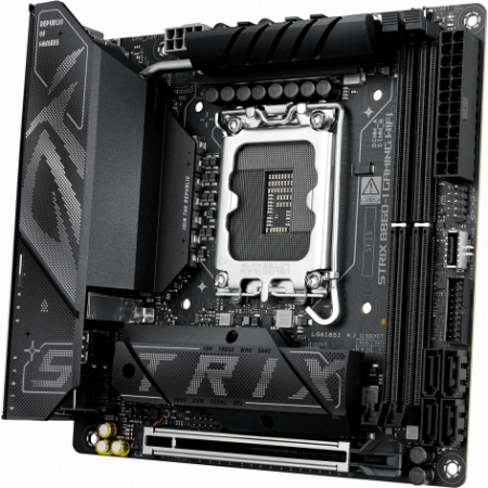 Материнская плата ASUS ROG STRIX B860-I GAMING WIFI, LGA1851, Intel B860, 2xDDR5, 4xSATA, 2xM.2, 1xPCIe 5.0 x16, 1xDP, 1xHDMI, 1xThunderbolt 4, 1x2.5Gb LAN, Wi-Fi 7, 2xUSB 2.0, 3xUSB 3.2 Gen 1, 1xUSB 3.2 Gen 2, 1xUSB 3.2 Gen 2x2, 1xUSB-C, 1xS/PDIF, 2x3.5 , фото , изображение 2 Материнская плата ASUS ROG STRIX B860-I GAMING WIFI, LGA1851, Intel B860, 2xDDR5, 4xSATA, 2xM.2, 1xPCIe 5.0 x16, 1xDP, 1xHDMI, 1xThunderbolt 4, 1x2.5Gb LAN, Wi-Fi 7, 2xUSB 2.0, 3xUSB 3.2 Gen 1, 1xUSB 3.2 Gen 2, 1xUSB 3.2 Gen 2x2, 1xUSB-C, 1xS/PDIF, 2x3.5 , фото , изображение 2
