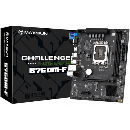 Материнская плата Maxsun MS-Challenger B760M-F 1700, B760, 2xDDR4, 1xPCIEx16,1xPCIEx1,1xM.2, Front2xUSB3,2xUSB2, Rear2xUSB3,4xUSB2, 3xSATA3, 1GLan, VGA+HDMI, mATX, RTL, фото , изображение 6