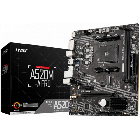 Материнская плата MSI A520M-A PRO, AM4, AMD A520, 2xDDR4, 4xSATA, 1xM.2, 1xPCIe 3.0 x16, 1xDVI-D, 1xHDMI, 1x 1Gb LAN, 2xUSB 2.0, 4xUSB 3.2 Gen 1, 3x3.5 мм, 7.1, mATX, фото , изображение 4