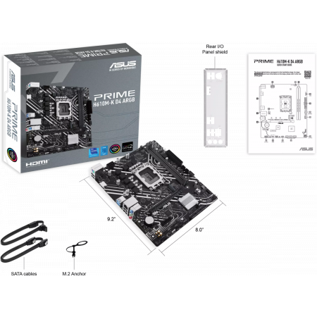 Материнская плата ASUS PRIME H610M-K ARGB LGA1700 H610 U32 GEN 1 M.2 AURA, фото , изображение 6